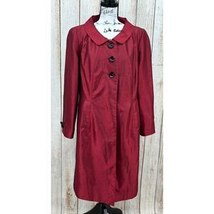 Vintage Larry Levine Signature Trench Coat Size 14 Taffeta‎ Button Front Red NWT